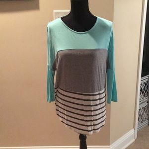 Cute teal gray stripe shirt long sleeve top